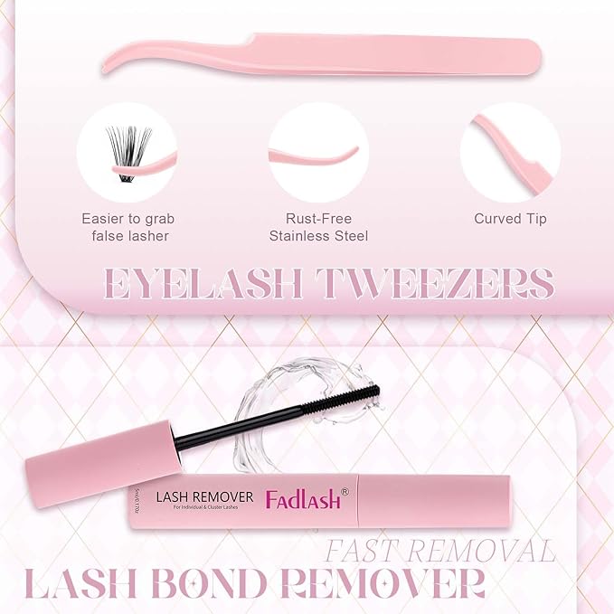 DIY Lash Extensions Kit, Lash Clusters Individual, Lash Bond and Seal, Clusters Lash Glue Remover and Eyelash Tweezers for Eyelash Extensions Beginners (30D+40D-0.07D, 8-16mm, Kit)