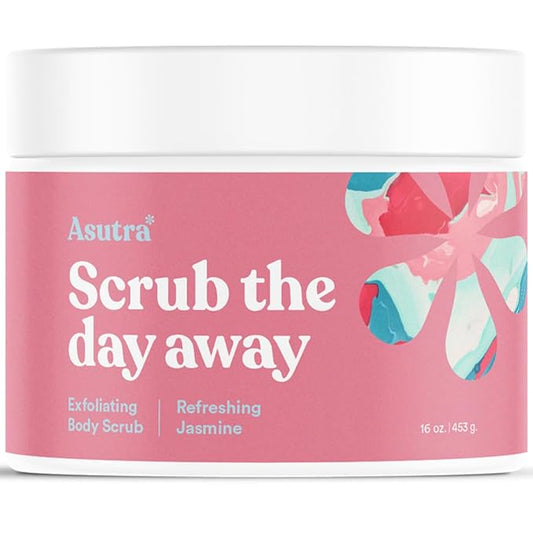 ASUTRA Dead Sea Salt Essential Oil Body Scrub Exfoliator (Refreshing Jasmine), 16 oz - Ultra Hydrating, Gentle, & Moisturizing - Coconut, Jasmine, and Frankincense Oils