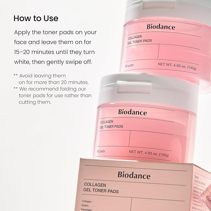 Biodance Collagen Gel Toner Pads, Pore Minimizer for Face, Improving Elasticity, Plumping Toner Pads for Sensitive Skin, Korean Skincare, Stocking Stuffers for Teen Girlsㅣ4.93 fl.oz.(140g)*60Pads