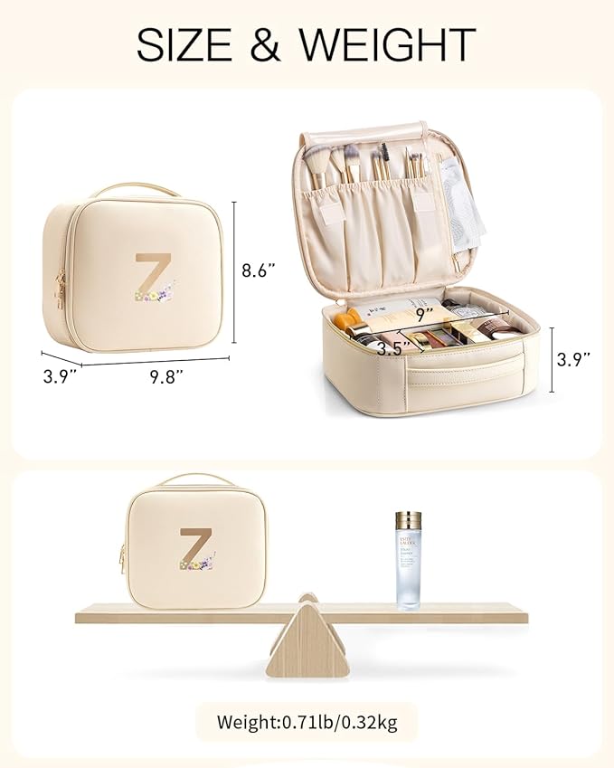 Vlando Graduation Gift Ideas,PU Leather Large Capacity Letter Z Makeup Cosmetic Bag,Monogrammed Birthday Gift for Mom Sister Grandma Teen