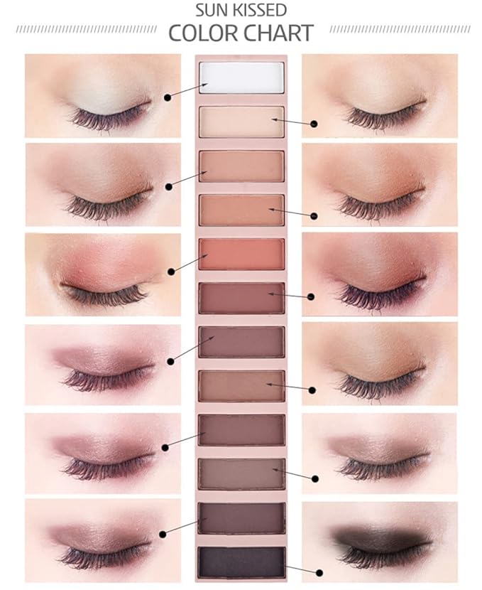 12 Colors Makeup Nude Colors Eyeshadow Palette Natural Nude Matte Shimmer Glitter Pigment Eye Shadow Pallete Set Waterproof Smokey Professional Beauty Makeup Kit (Matte Color A)