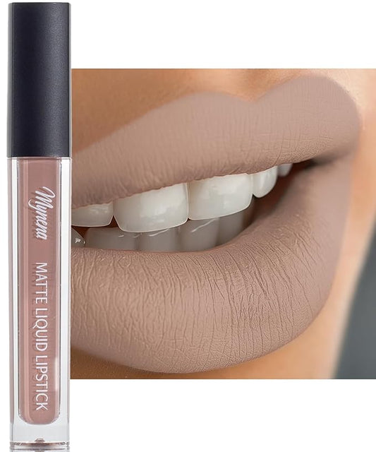 Mynena Nude Long Lasting Lipstick for Women Waterproof & Transfer-Proof | Hydrating with Shea Butter | Bold Pigment Matte Color Lip Stain | Talc-Free & Vegan Product that Performs | Sandy