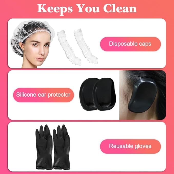 16 Pcs Hair Bleach Coloring Kit - Professional Hair Dye Brush, Comb, Hair Color Bowl, Agitator, Cape, Hairclips Hair Highlighting Tools Set
