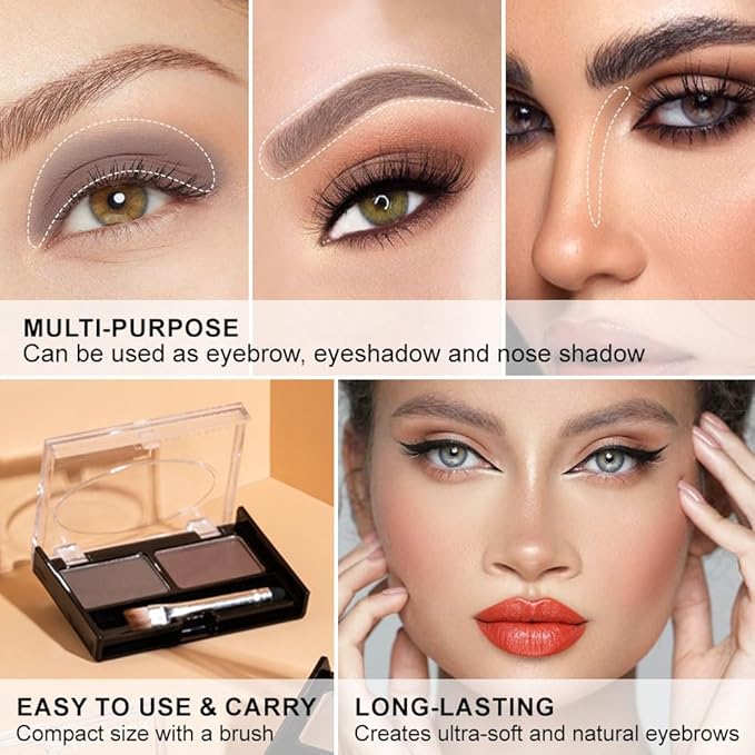 Eyebrow Powder Medium Brown Kit,Eye Brow Powder for Women with Double-ended Eyebrow Brush,Long-Lasting Waterproof Two Colors Brow Filler Get Full Defined Natural Brows,Brown Eyebrow Powder Makeup
