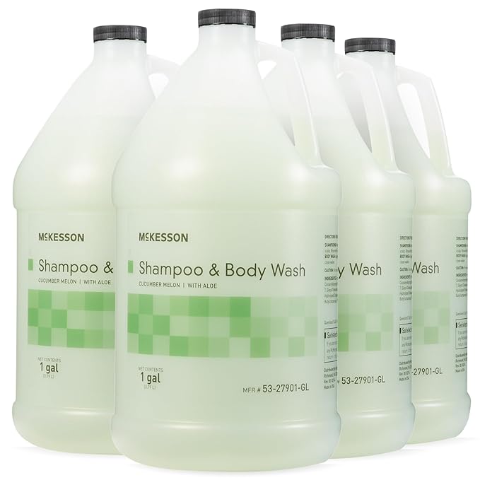 McKesson Body Wash and Shampoo [4 Count] - 1  Gallon Bulk Refill Full Body Wash with Aloe, Cucumber Melon Scent - Sensitive Skin & Hair 2‑in‑1