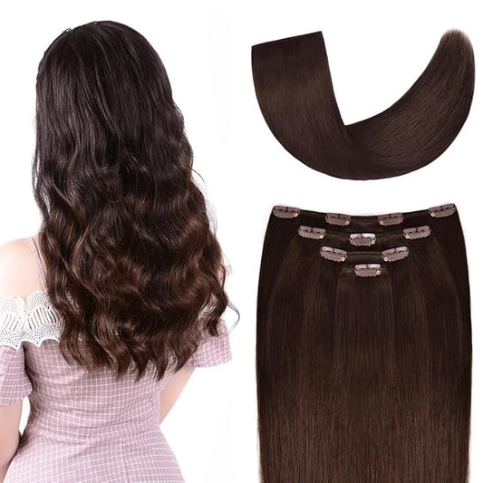 18" Clip in Hair Extensions Remy Human Hair for Women - Silky Straight Human Hair Clip in Extensions 60grams 4pieces Medium Brown #4 Color