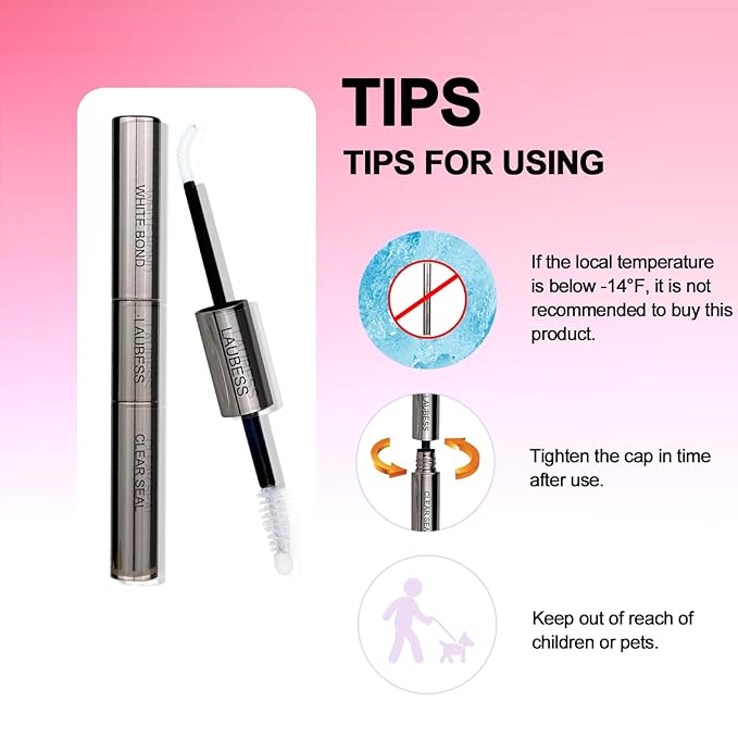 Lash Bond and Seal Lash Glue Waterproof LAUBESS 2-in-1 Cluster Lash Glue for Eyelash Clusters 72H 10ml (White/Clear)