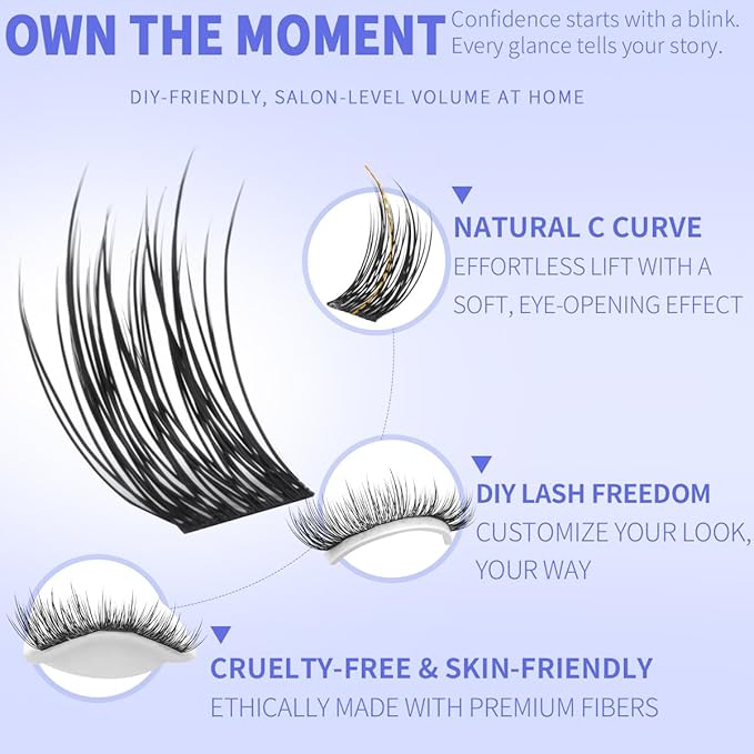 Kiromiro Wispy Lash Clusters Natural Cluster Eyelash Extensions 10-16mm Natural Lash Clusters with Thin Band Fairy Eyelash Clusters Soft DIY Cluster Lash Extensions 132pcs