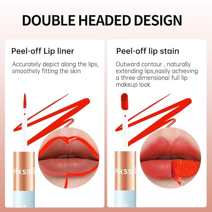 Double-head design Lip Stain Lip Liner Stain,Matte Finish Peel Off Lip Stain with Tweezer, Long Lasting Lightweight Smoothing Waterproof Smudge-proof Transfer-proof, 6#cherry red