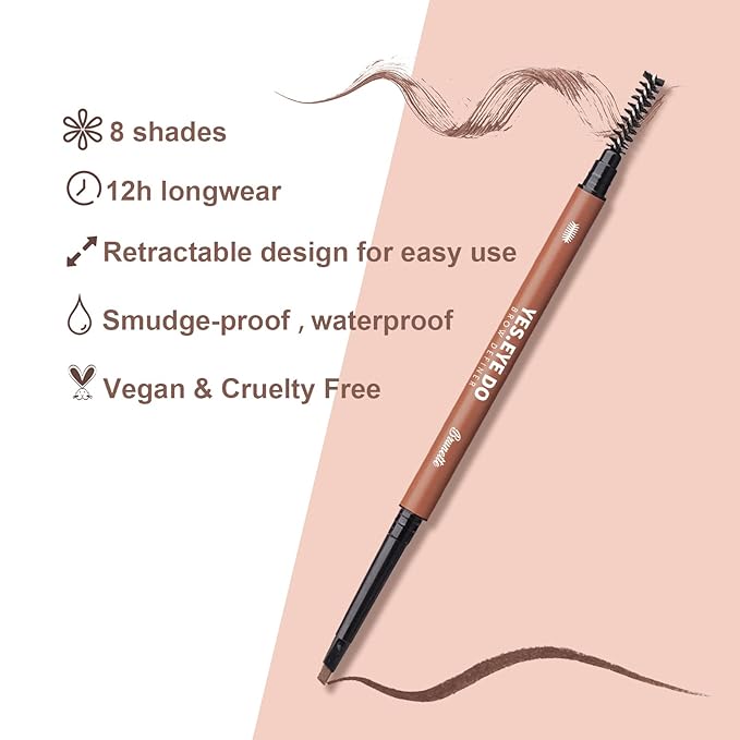 Black Eyebrow Pencil, Waterproof Longlasting Brow Pen, Mechanical Dual-ended Micro Eye Brow Makeup Pen with Brush for Brows Filling & Sculpting, Black YES.EYE DO