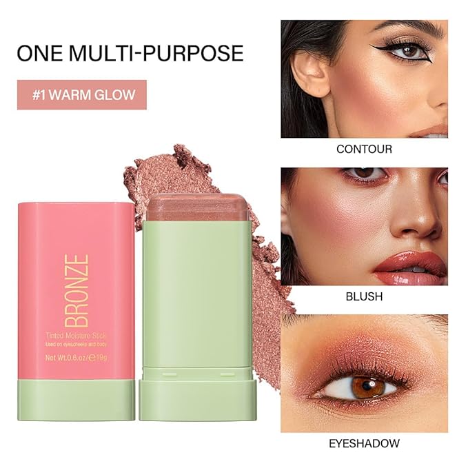 Multi-Use Makeup Blush Stick, Cream Blush Stick, Tinted Solid Moisturizer Stick for Cheek & Eyes & Lips, Waterproof Natural Nude Makeup, Suitable for All Skin (1#Warm Glow)
