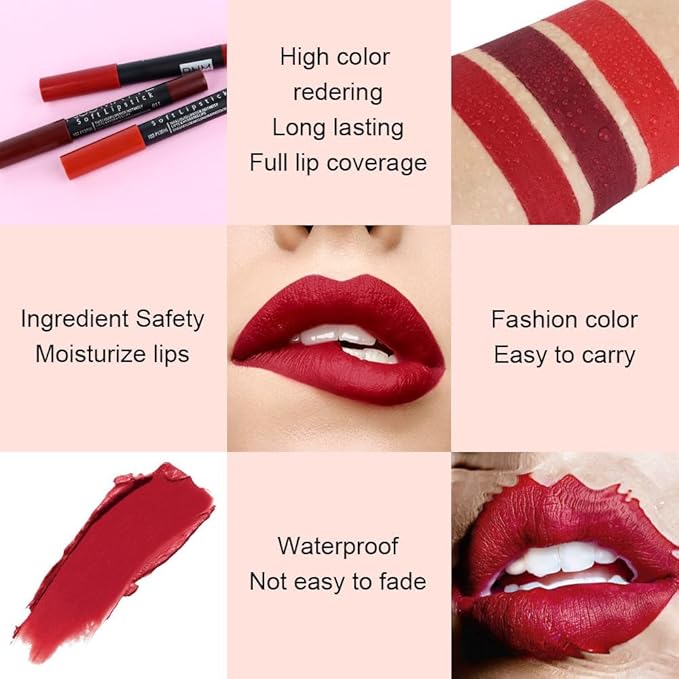 Generic Deep Dark Red Matte Lipstick and Lip Crayon Liner Pencil Pen Set for Women Lip Stain Long Lasting Waterproof labiales (1, 1Pcs 18# Dark Red)