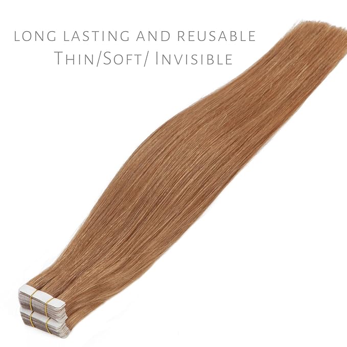 Lacer Tape in Human Hair Extensions Natural Balayage Seamless PU Skin Weft Tape in Hair Extensions Real Human Hair Auburn Blonde Double Side 50g 20pcs/set 18 Inch