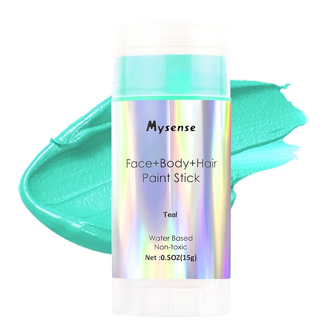 Mysense Teal Face Body Hair Paint Stick,Water Based Washable Temporary Hair Color,Non-toxic Cream Body Paint for Adults and Children Halloween Costume Special Effects Cosplay Makeup,0.5oz