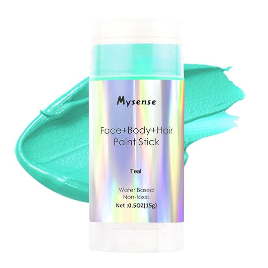 Mysense Teal Face Body Hair Paint Stick,Water Based Washable Temporary Hair Color,Non-toxic Cream Body Paint for Adults and Children Halloween Costume Special Effects Cosplay Makeup,0.5oz