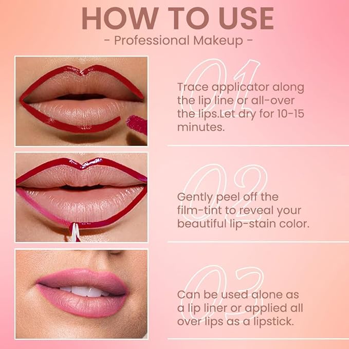 Matte Lip Gloss Stain-Peel Off Lip Liner Tattoo, Pinkish Red Peel-Off Lip Tint，Long Lasting Peel Off Lip Stain, Waterproof Transfer-proof Lip Mask Lip Liner Peel Off Lip Gloss,Stayn Lip Makeup.06#
