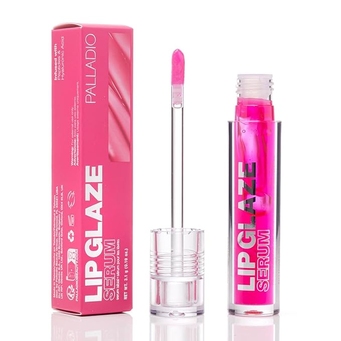 Palladio Lip Glaze Serum, Hydrating Lip Gloss with Peptides & Hyaluronic Acid for Plump, Smooth, and Nourished Lips – Vegan, High-Shine, Non-Sticky Finish (Berry Spritz)