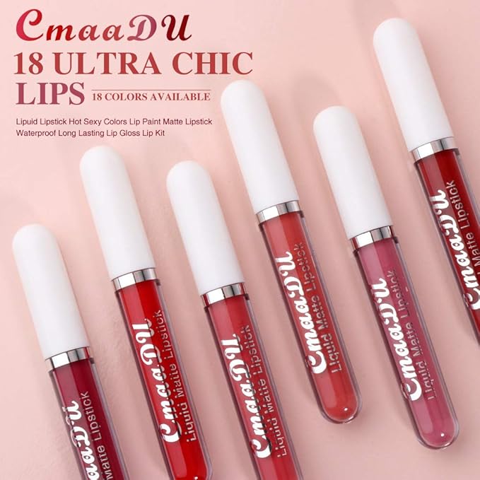 BONNIE CHOICE 18Pcs Matte Liquid Lipstick Set, Waterproof Long Lasting Non-Stick Cup Nude Lipstick Dark Red Lipstick for Women 24 Hour High Pigmented Lip Gloss Set Christmas Day Gifts for Women