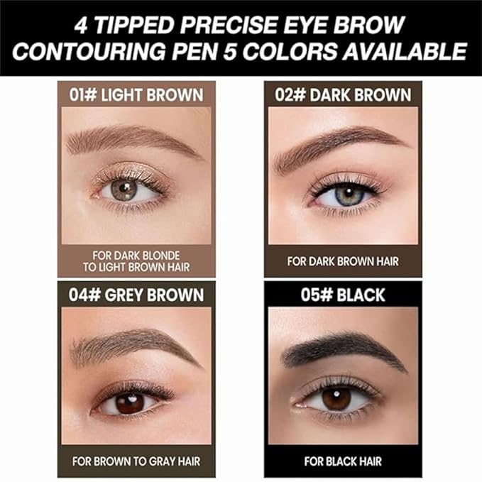 2Pcs Waterproof 3D Microblading Eyebrow Pen, 4 Tip Precision Brow Pencil, Smudge-Proof 24H Eyebrow Contouring Pen for Women, Long-lasting Eye Brow Makeup (2pcs-02 Dark Brown)