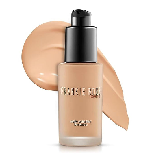 Frankie Rose Cosmetics Matte Perfection Foundation Makeup – Long-Lasting, Hydrating Foundation for Semi-Matte Finish - Full Coverage for All Skin Types - (Vintage) 1.0 US fl oz / 30 ml