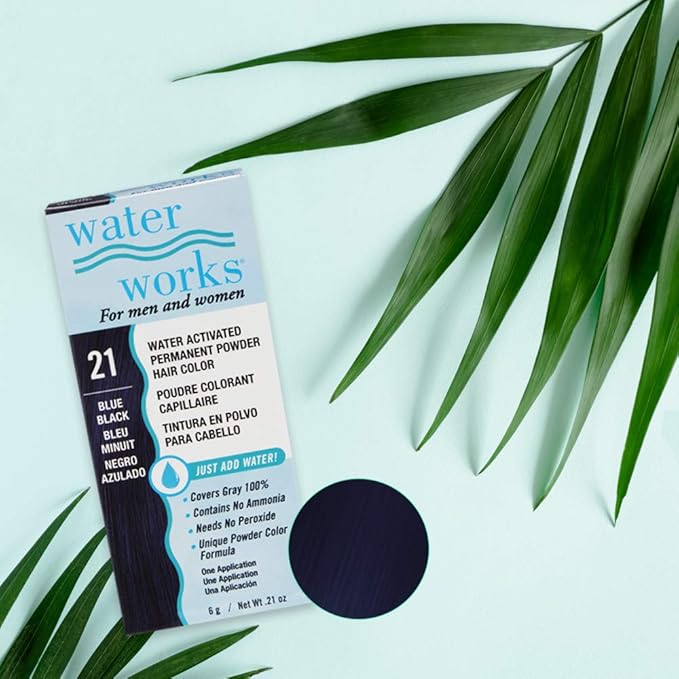 Water Works Hair Color Powder, Blue Black – Permanent Hair Dye for Root Touch-Up & Full Coverage, Men & Women, 3 Pack