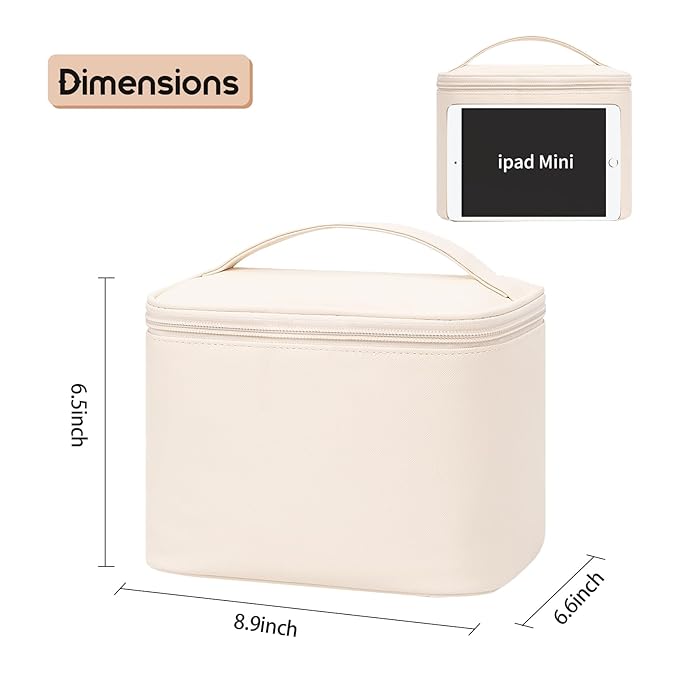 OCHEAL Makeup Bag, Make Up Bag for Cosmetics Vertical Storage,Toiletry Bag for Skincare Makeup Organizer Bag for Travel,With Makeup Brushes Compartments & Dividers -Beige