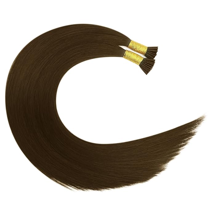 Full Shine I Tip Hair Extensions Human Hair 20 Inch Soft Straight Long Hair Pre Bonded Extensions Color 4 Brown Itip Human Hair Extensions Real Remy Hair for Women 40 Grams