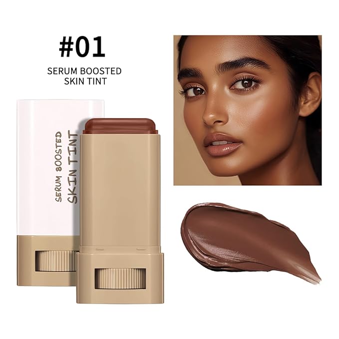 6 Colors Foundation Stick Beauty Balm Serum Boosted Skin Tinted Balm Concealer, Long-lasting Coverage, Even Skin Tone Portable Moisturizing Essence Stick (# 01, 0.64 Oz)