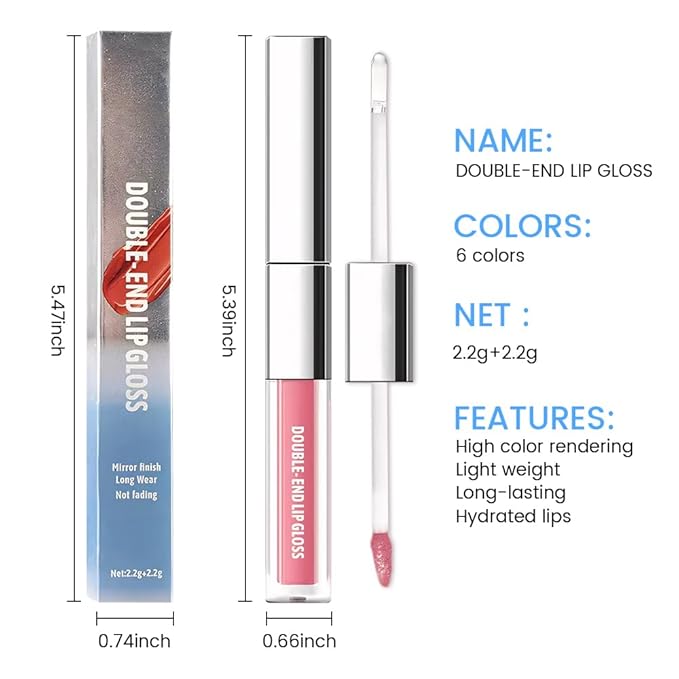 2-in-1 Matte Liquid Lipstick & Clear Lip Gloss, Long Lasting Waterproof Smudge Proof 24 Hour Lip Color Stain, Non Stick & Non Fading, Vegan Matte Makeup Lip Stain for Women, Soft Rose Pink #02
