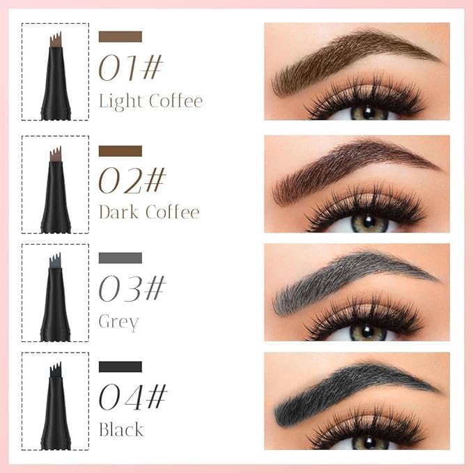 Microblading Eyebrow Pen, 2025 New Premium Waterproof Eyebrow Pencil, Eye Brow Pen with 4 Tip, Long-Lasting Natural Magic Eyebrow Makeup Fine Stroke Contouring Pencil Stay on All Day (Gray)