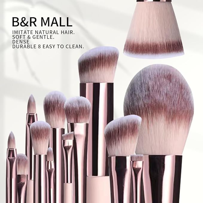 B&R MALL Makeup Brush Set with LED Mirror – Supper soft Brushes for Flawless Foundation, Concealer, Eyeshadow & More | Lightweight, Versatile, Perfect for On-the-Go Touch-Ups (Champagne Gold)
