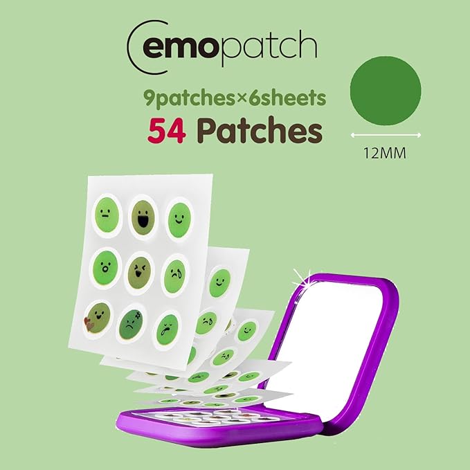 Acne Pimple Patches for Face 54 Count with Mirror Case for Day & Night Use - Hydrocolloid Pimple Pads, Emoji-Themed Blemish Dots, Clear Skin Treatment (Emoji)