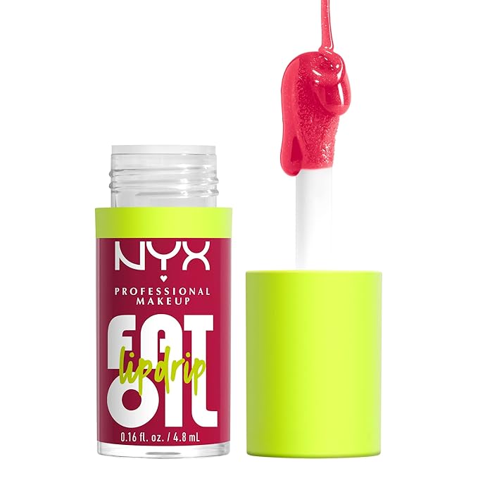 NYX PROFESSIONAL MAKEUP Fat Oil Lip Drip, Moisturizing Lip Oil Gloss, Vegan Tinted Formula, Up to 12 HR Hydration - Newsfeed (Rose Nude)