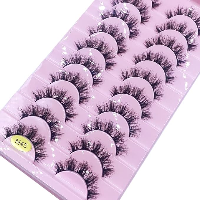 HBZGTLAD New 10 Pairs 3D Mink Lashes False Eyelashes Handmade Wispy Fluffy Long Lashes Natural Eye Makeup Tools Eye Lashes(M45)