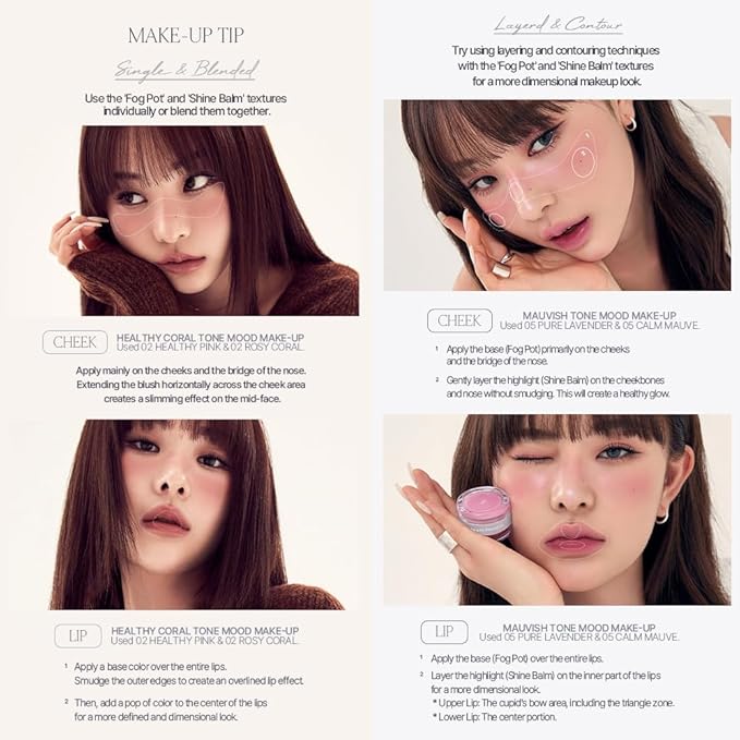 Heart Percent Dote On Mood Custom Lip & Cheek, Matte (Fog Pot) + Glow (Shine Balm) Dual Type Multi-use Blush & Lip Tint [#02. Healthy Coral]