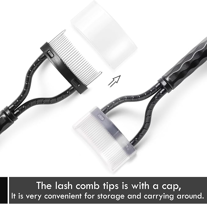 KINGMAS Eyelash Comb Separator, Eye Lash Separator Eyelash Definer Mascara Comb Applicator with Cover - Arc Designed (Black (2Pcs))