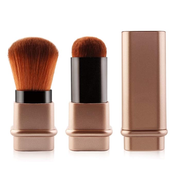 Retractable Kabuki Makeup Brushes Foundation Brush Powder Brush Blush Brush Bronzer Brush Face Blender Brush Professional Mineral Blending Buffing Portable With Cover - Golden