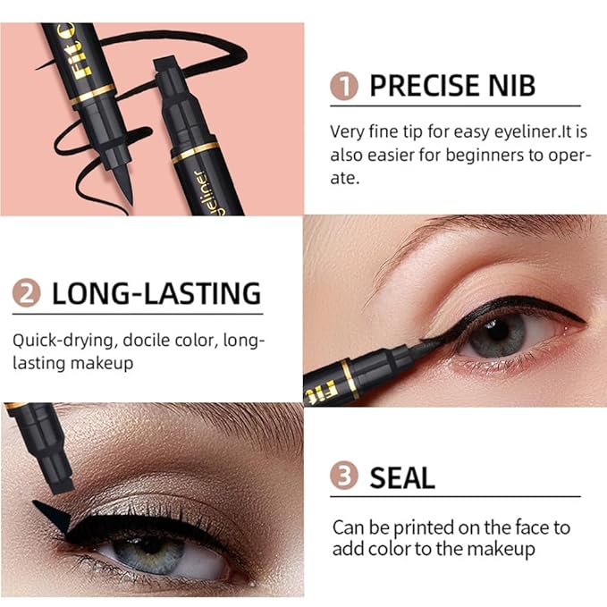 4-in-1 Eye Makeup Kit 4-Color Eyeshadow Palette Double-Ended Liquid Eyeliner Volumizing Mascara Eyebrow Pencil & Brush for Daily Makeup（02#)