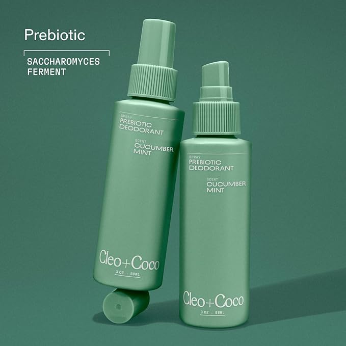 Cleo+Coco Prebiotic Deodorant Spray, Cucumber Mint (3.0 oz), Multi-Use Deodorizing & Soothing Body Spray for Women and Men, Aluminum-Free & Vegan Whole Body Deodorant