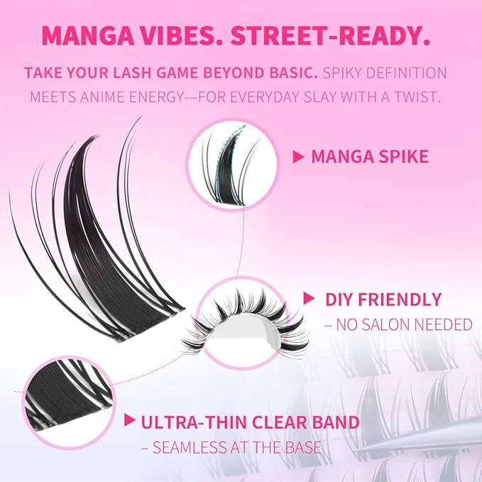 Fairy Lash Clusters Manga Eyelash Extensions 10-16mm Fairy Cluster Lashes Wispy Lash Extensions Soft DIY Individual Eyelash Clusters with Thin Clear Band