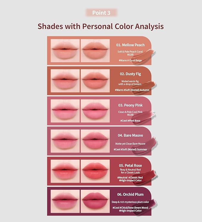 Heart Percent Dote On Mood Blurry Fog Tint, Velvety Matte Soft & Fuzzy Lightweight Creamy Vegan Lip Stains with Personal Color Analysis, #06. Orchid Plum