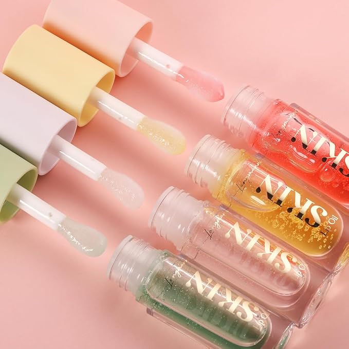Big Brush Head Hydrating Lip Glow Oil Plumping Lip Tint, Hydrating Lip Gloss Tinted Lip Balm Transparent Lip Care, Long Lasting Nourishing Non-sticky Fresh Texture (Cherry)