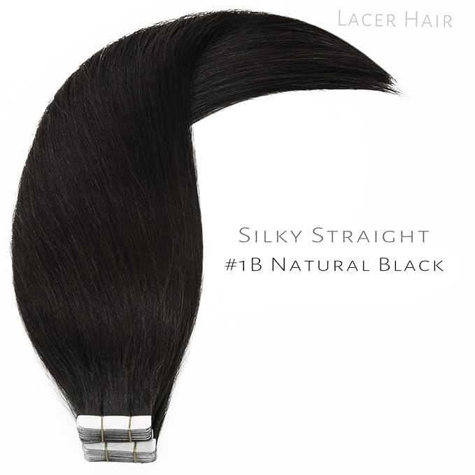 Lacerhair 14 Inch Remy Tape in Human Hair Extensions - Reddish Black PU Skin Weft Tape in Hair Extensions 100% Real Human Hair, Natural Black Double Side Weft 50g 20pcs/set
