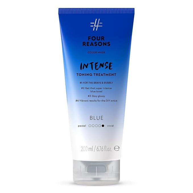 Four Reasons Color Mask INTENSE- Blue – (27 Colors) Intensive Toning Treatment - Color DepositingConditioner – Semi Permanent Hair Dye for Lightened and Colored Hair– 100% Vegan, 6.76 fl oz