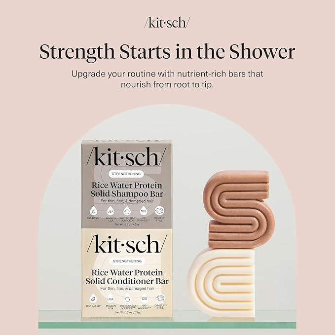 Kitsch Rice Water Shampoo & Conditioner Set – Solid Shampoo & Conditioner Bar with Protein for Hair Growth, Strengthening Hair & Damage Repair – Paraben, Sulfate & Silicone Free – 2 Pack