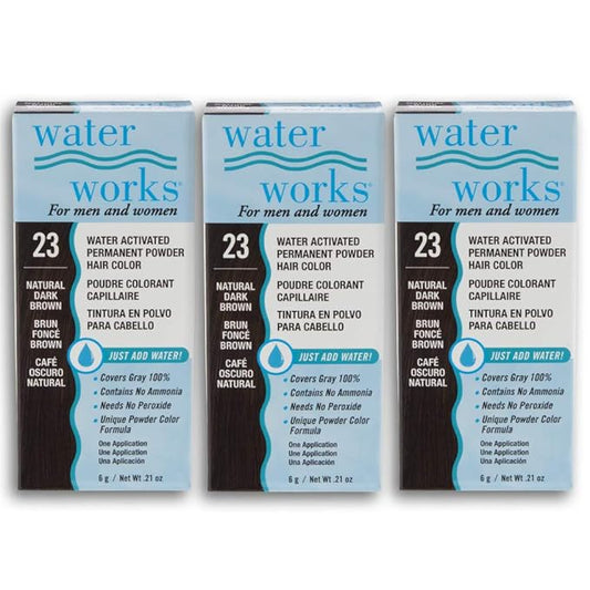 Water Works Hair Color Powder, Dark Brown – Permanent Hair Dye for Root Touch-Up & Full Coverage, Vivid Color, Men & Women, 3 Pack