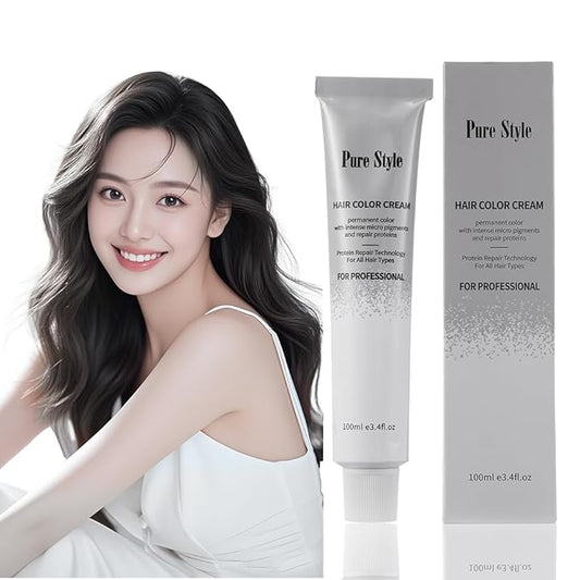 PureStyle 100g Professional Permanent Hair Color Dye Cream Ammonia Free, Long Lasting Cold Brown Color, Natural Shine, For All Hair Types Easy At Home Application (S4/75 Cold Brown)