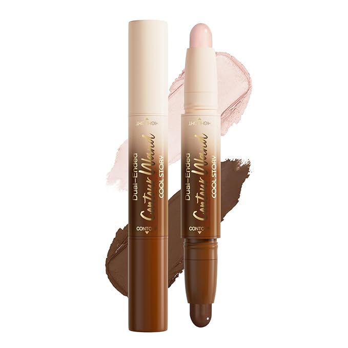 Darker Nude + Light Pink Contour Stick Dual Ended Face Body Makeup Waterproof no Transfer, 2 in 1 Cream Concealer Stick Contouring Makeup Kit, Nose Contour Bronzer Sticks Face Highlighter Make up