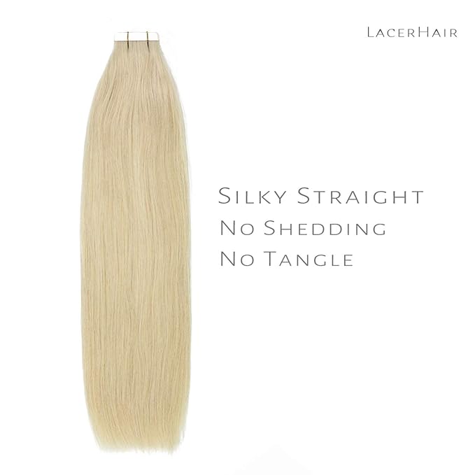 Lacer Tape in Hair Extension Human Hair Natural Dip Dyed Light Platinum Blonde Invisible PU Skin Weft 100% Human Hair Extensions Tape ins Double Sided Weft 50g 20pcs/set 16 Inch