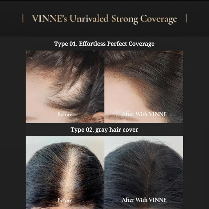 Vinne 2-Color Hair Cushion Stick: Waterproof Gray Cover, Hair Concealer, Long-Lasting Root Filler & Nutrient-Rich Care (Natural Black, Dark Brown)